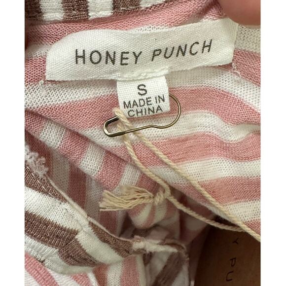 Honey Punch white pink stripes cut out distressed top size small - Picture 3 of 12